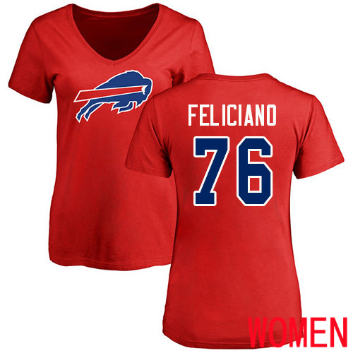 NFL Women Buffalo Bills #76 Jon Feliciano Red Name and Number Logo T Shirt